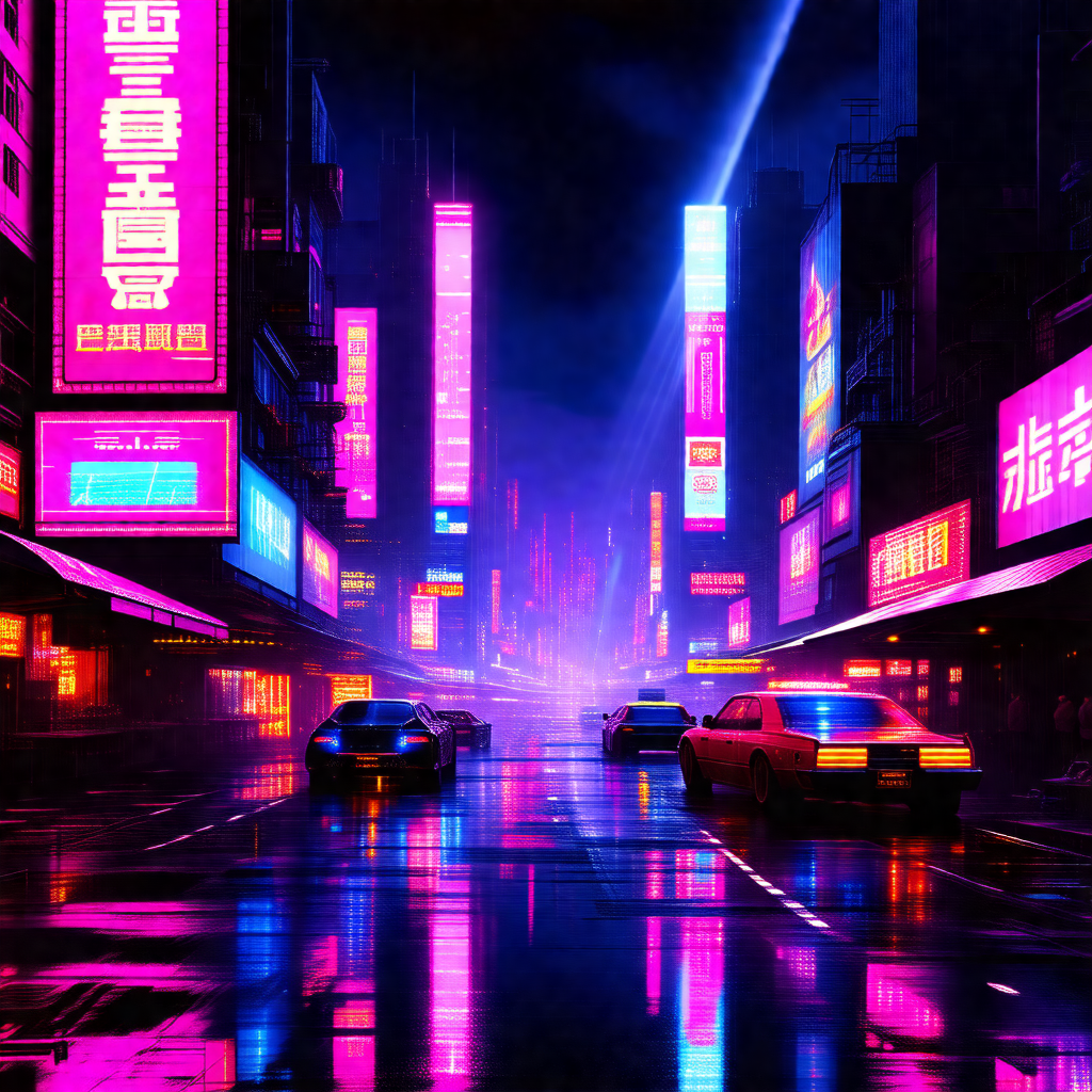 Busy city street at night, with a group of cars driving d...