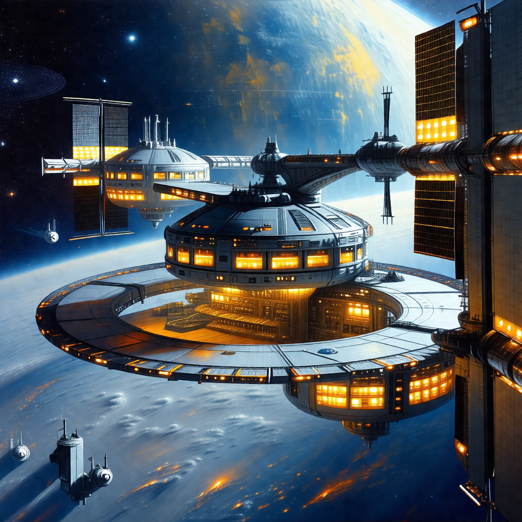 Futuristic space station with a large central dome
