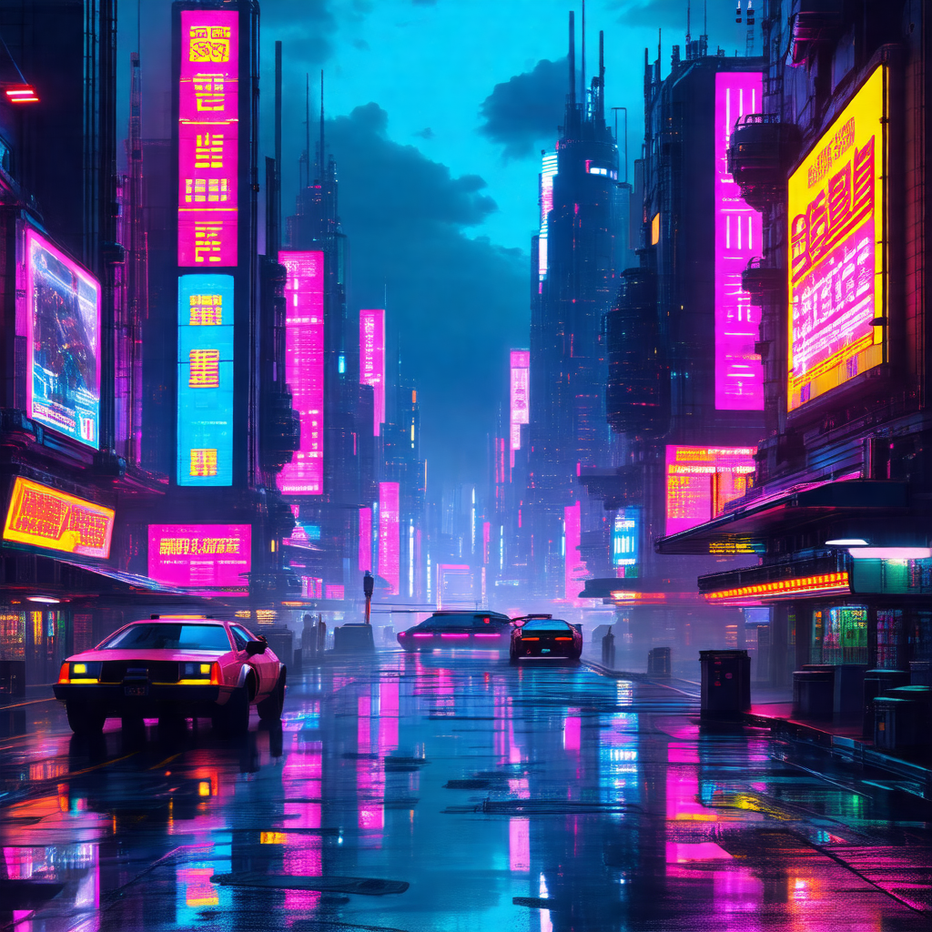 City street at night, with a group of cars driving down t...