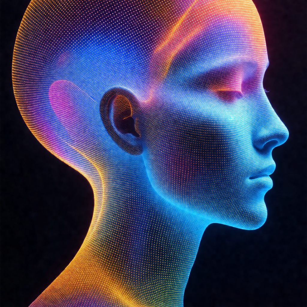 Close-up of a person's head, with a focus on the face and...