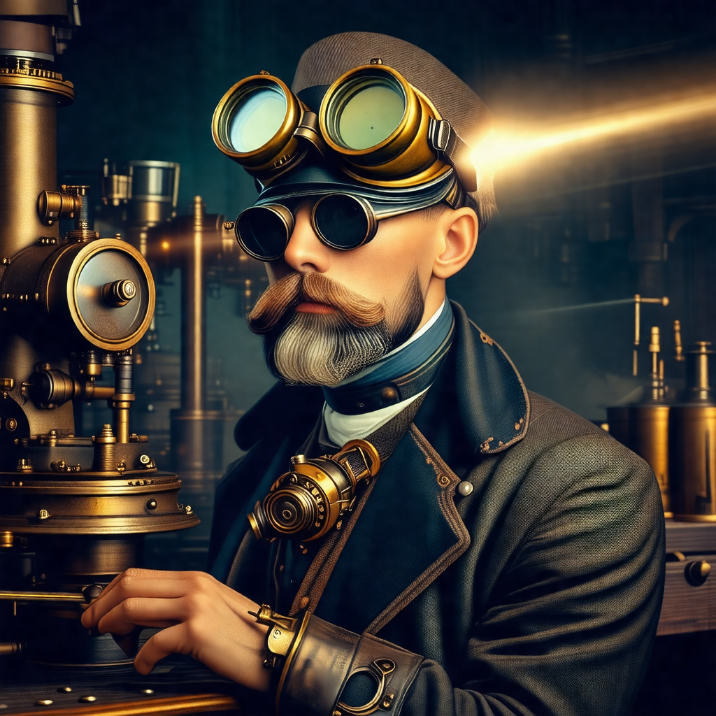 Man wearing a top hat and glasses, standing in front of a...