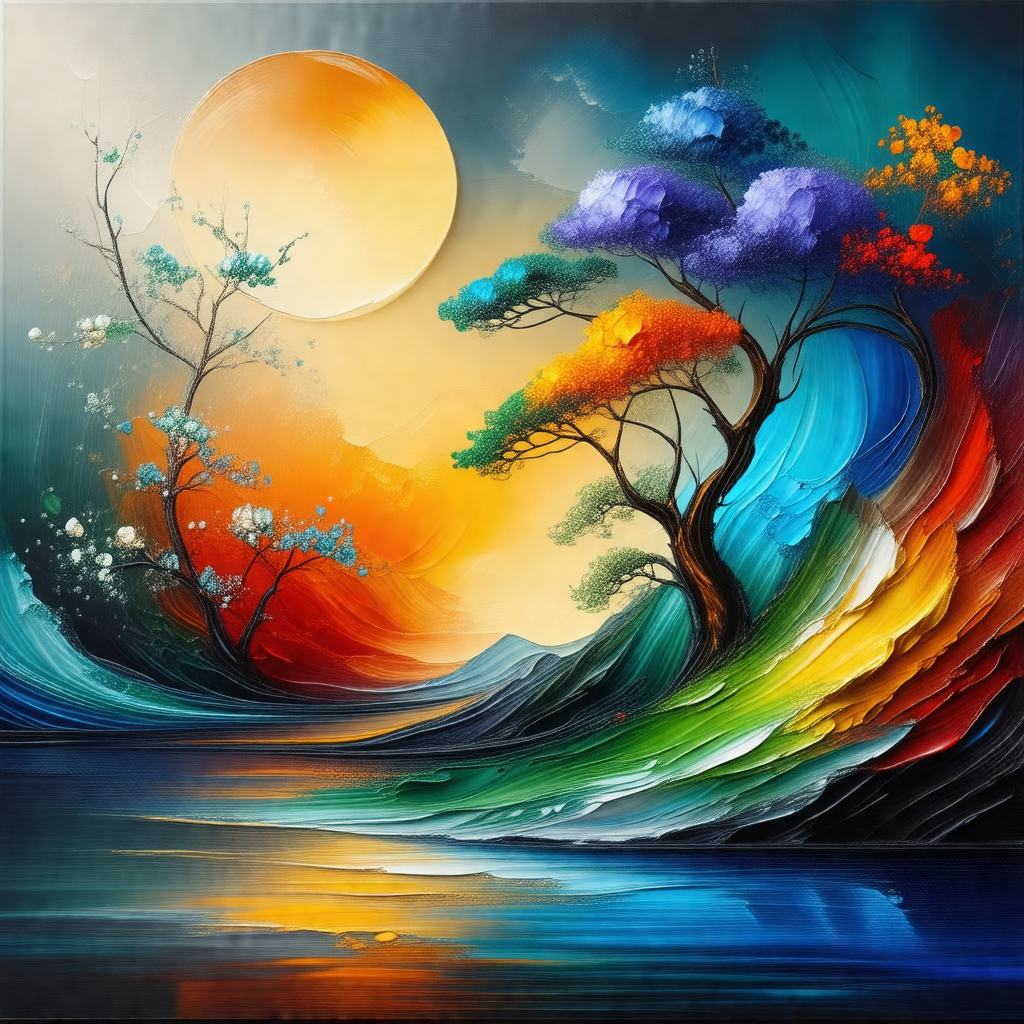 Beautiful painting of a tree with a moon in the background
