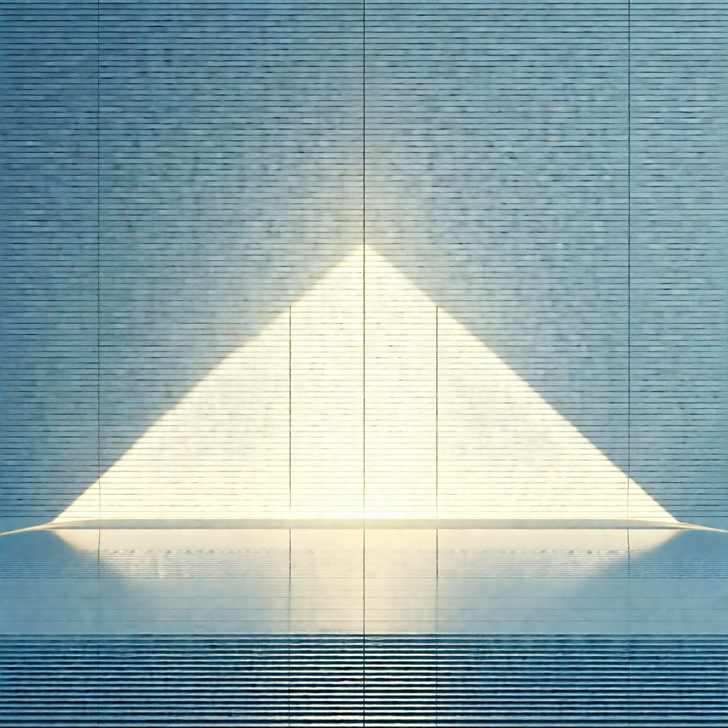 Large, triangular-shaped glass window, which is illuminat...