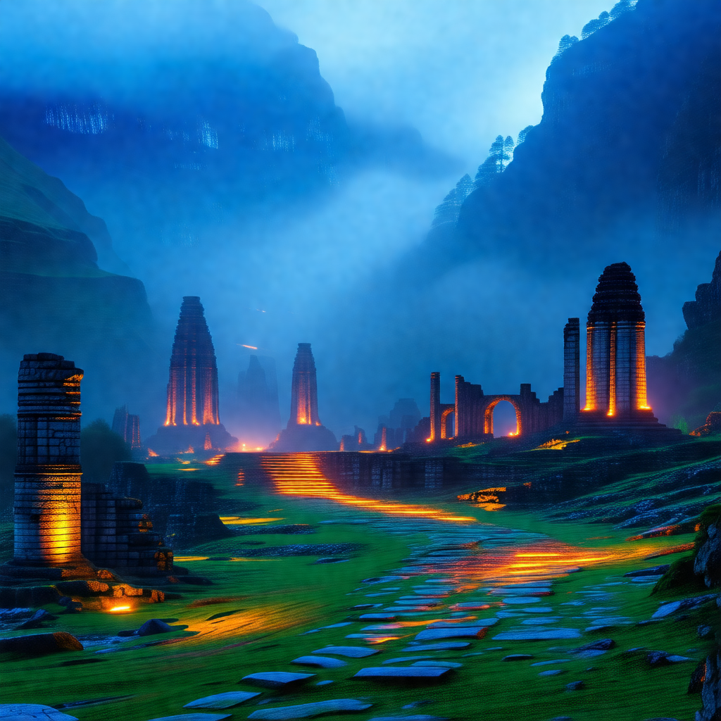 Digital painting of a mountainous landscape with a path l...