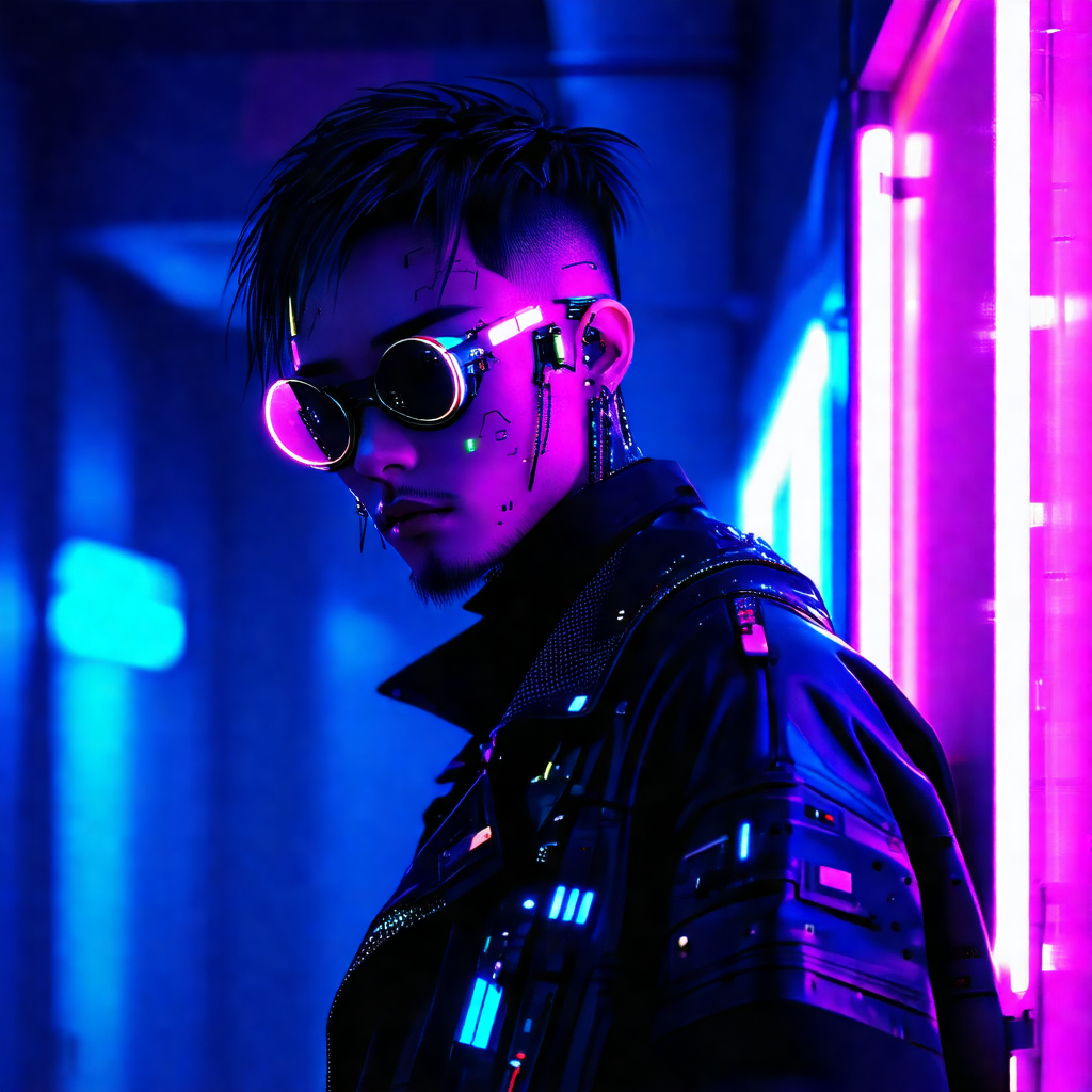 Man wearing a black jacket and goggles, standing in a dar...