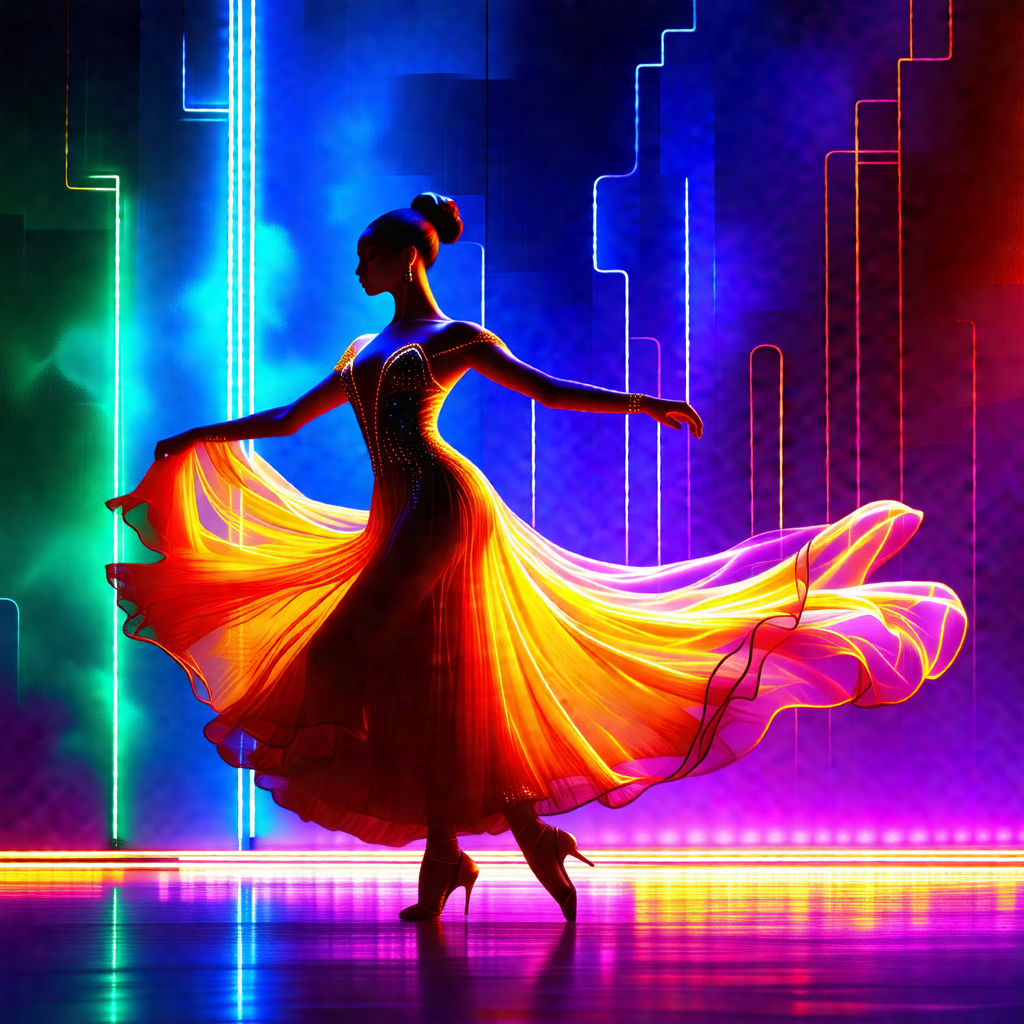 Woman in a yellow dress, dancing on a stage