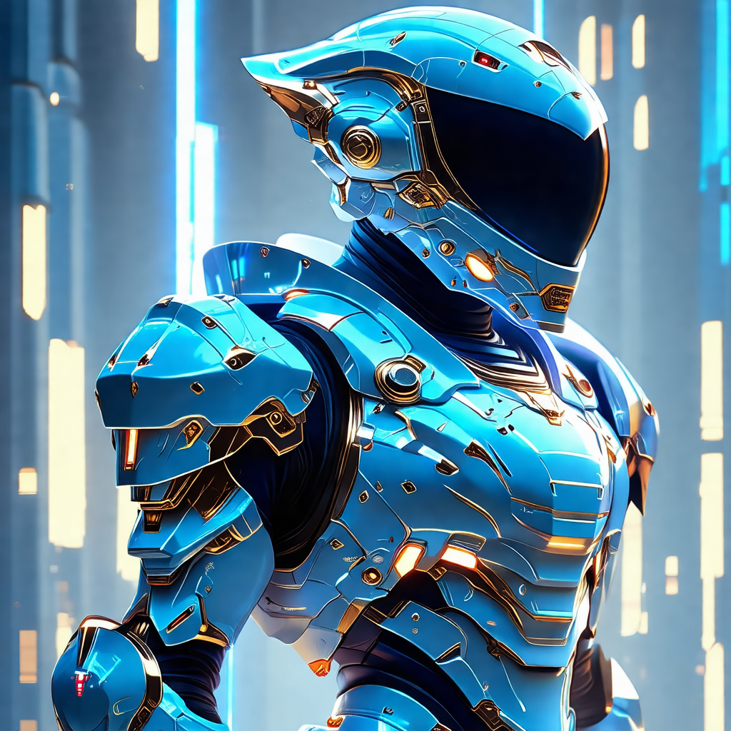 Futuristic robot with a blue and gold color scheme