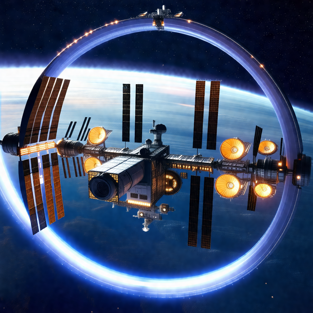Space station with a large dome-shaped structure