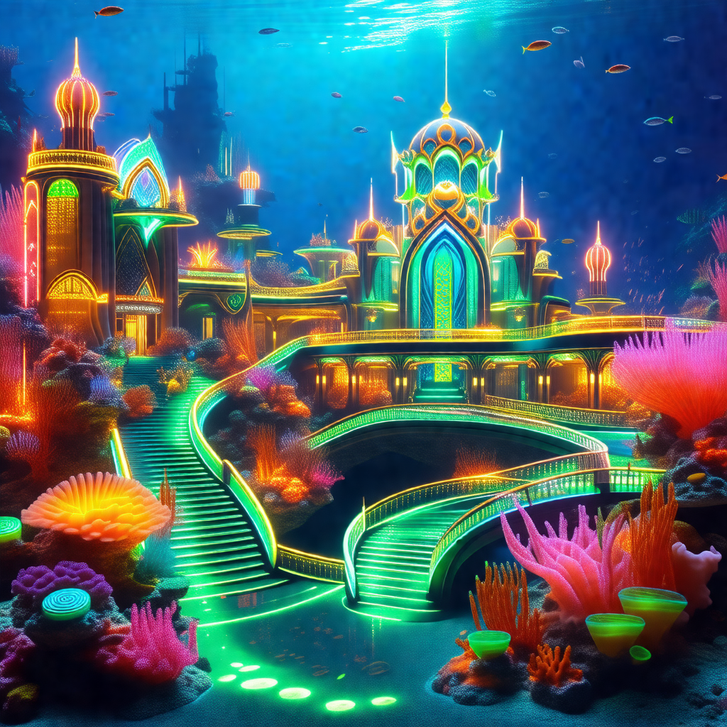 Colorful, computer-generated underwater scene featuring a...