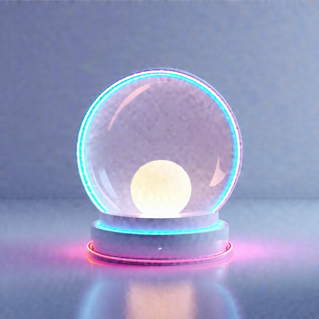 Small, round, illuminated globe sitting on a table