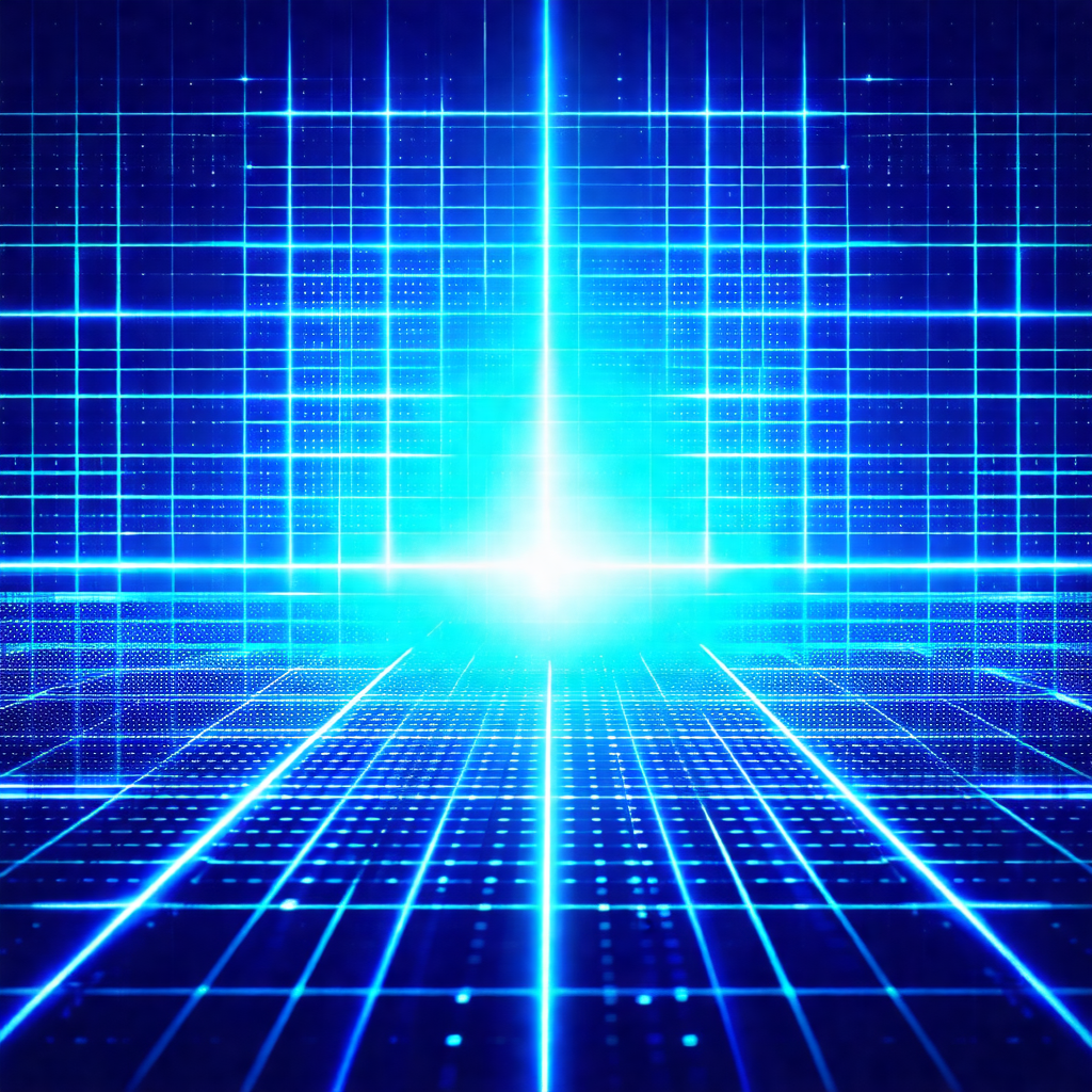 Blue and white digital artwork featuring a bright blue li...