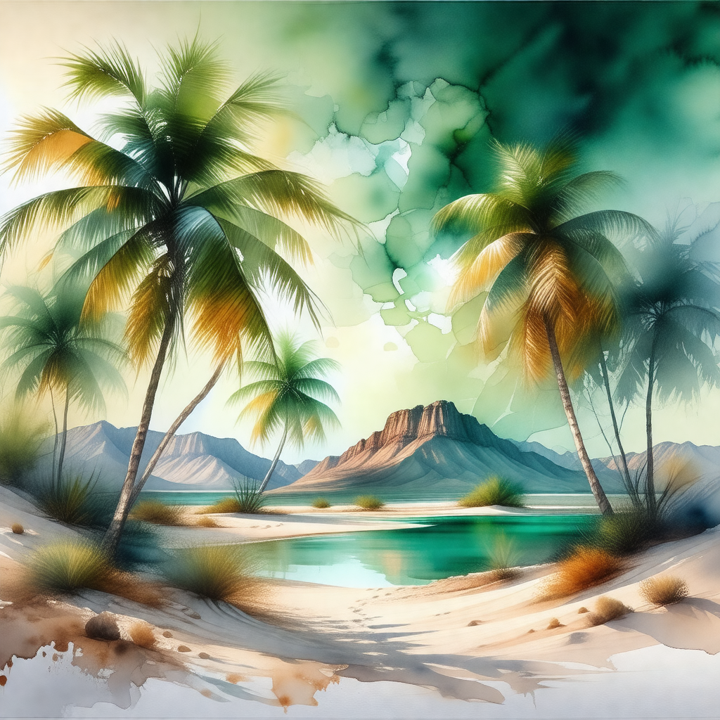 Painting of a tropical beach scene