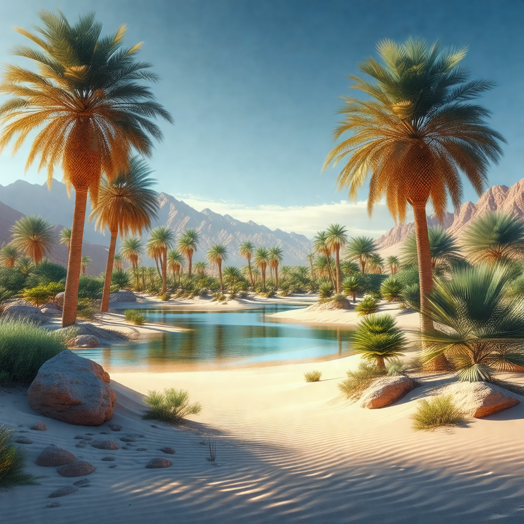 Beautiful desert scene with a large body of water, possib...