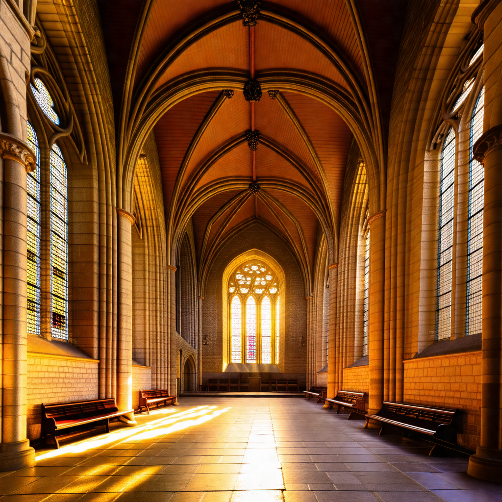 Large, ornate cathedral with a high vaulted ceiling