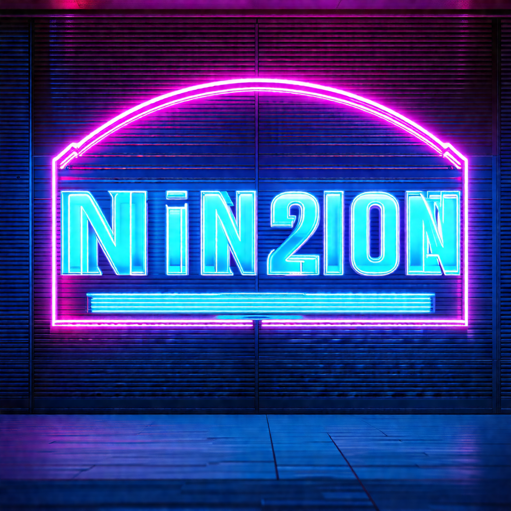 Large, illuminated sign for a bar called nin2ion
