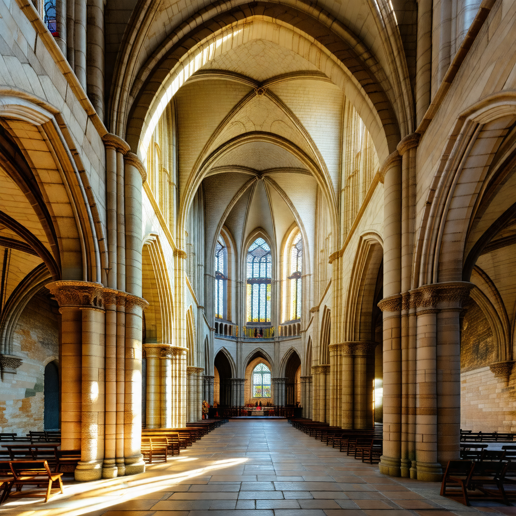 Large, ornate cathedral with a high vaulted ceiling
