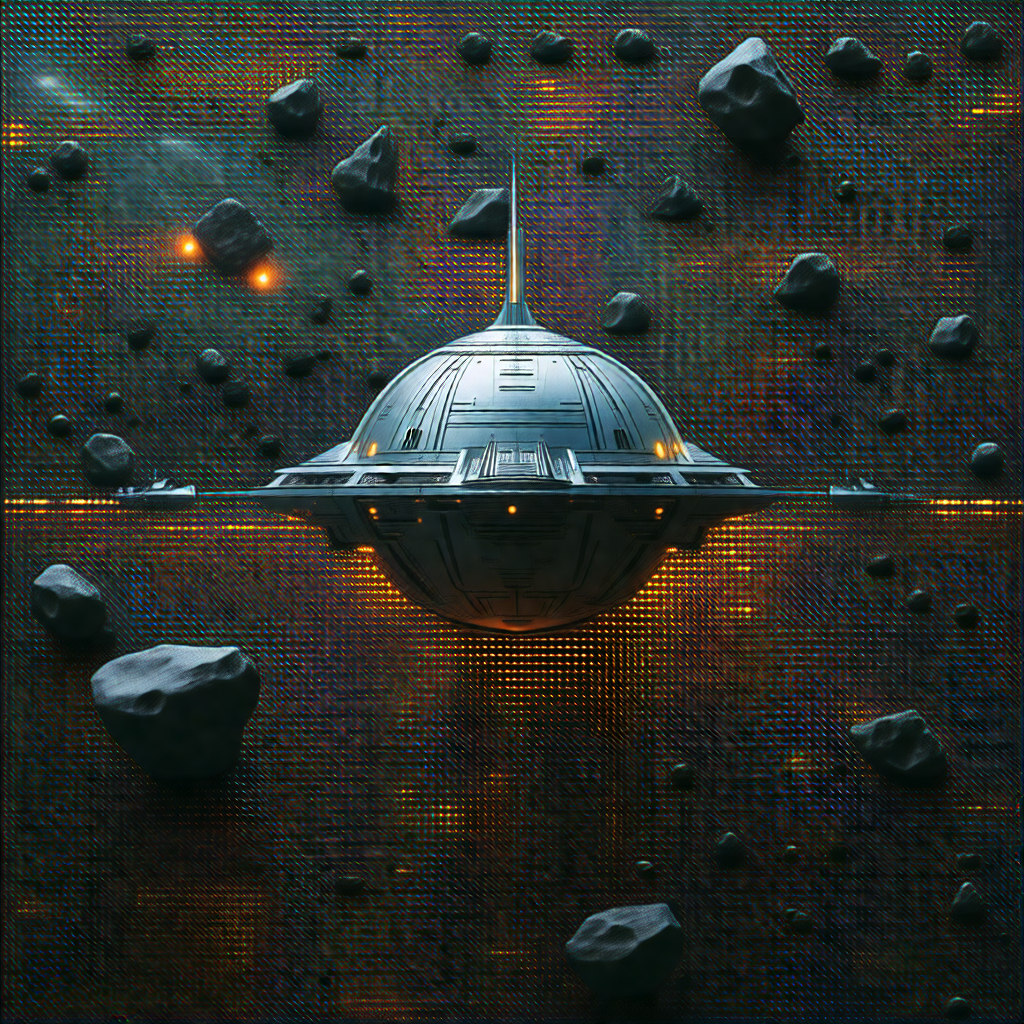 Futuristic spacecraft with a large dome on top, floating ...