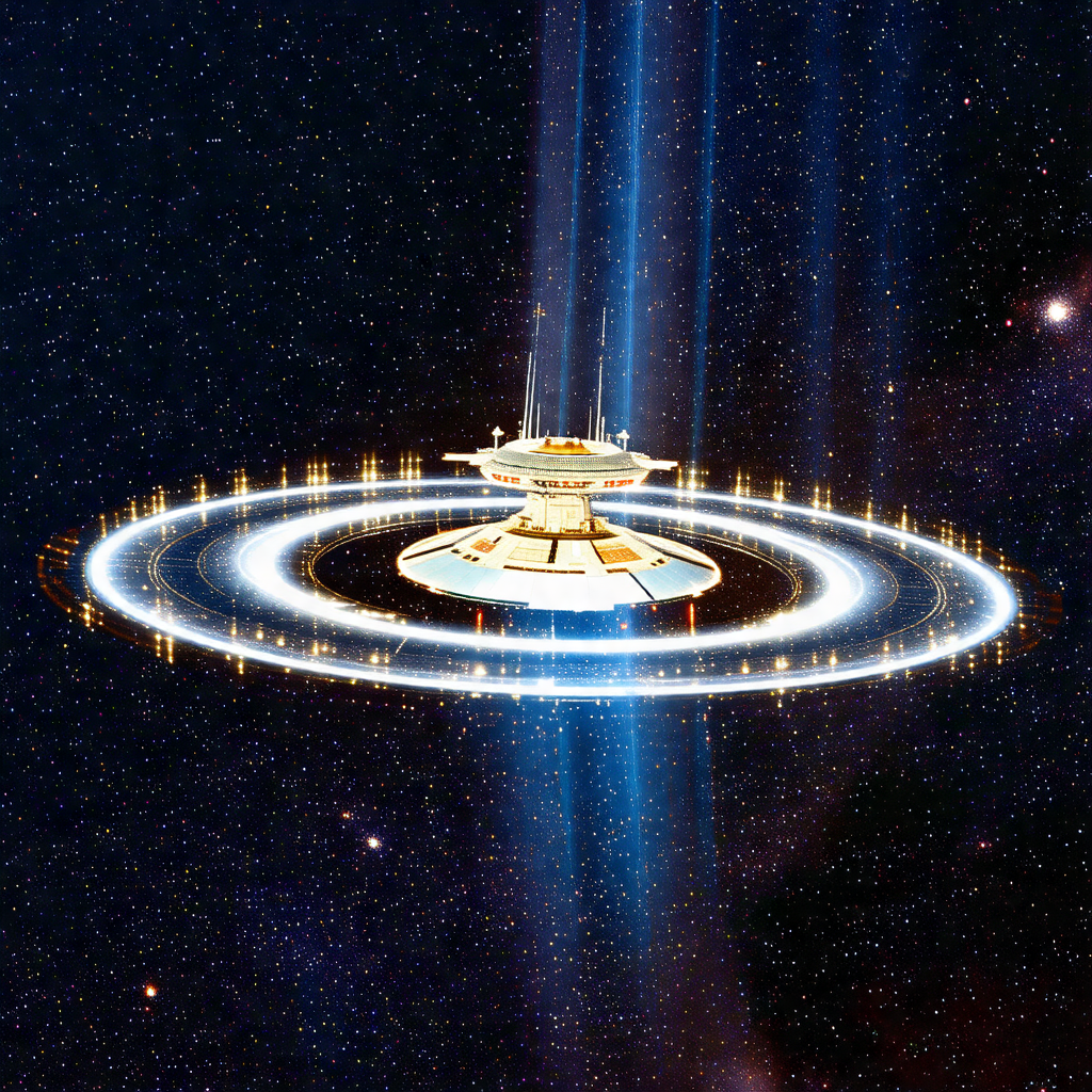 Futuristic space station with a circular design