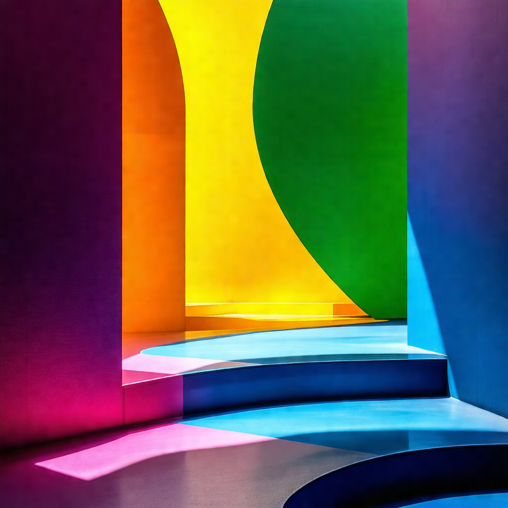 Colorful staircase with a rainbow-colored design