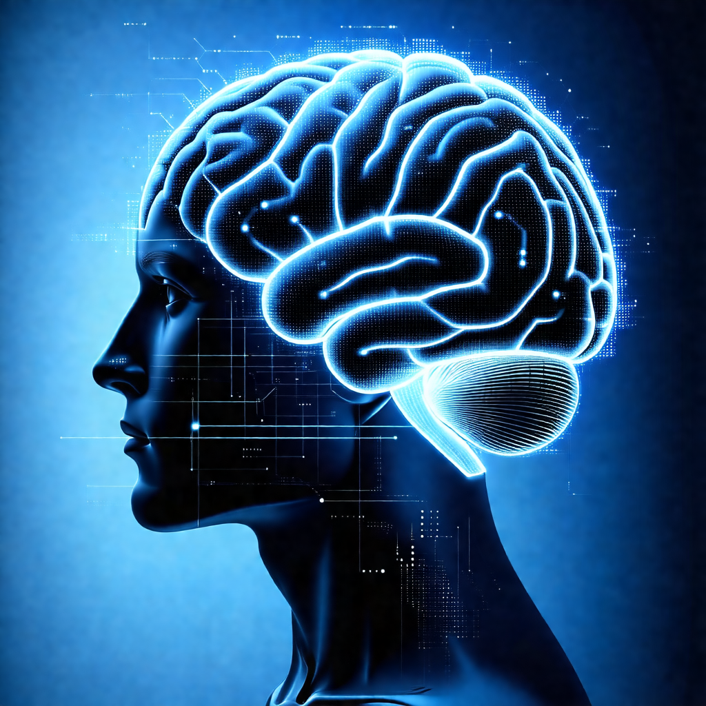 Close-up of a human head, focusing on the brain and the s...