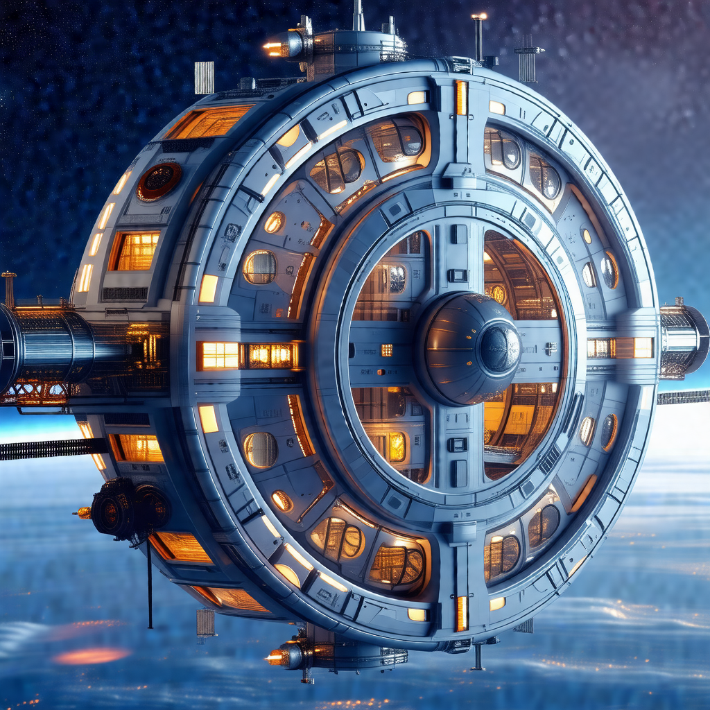 Large, futuristic spacecraft with a dome-shaped structure