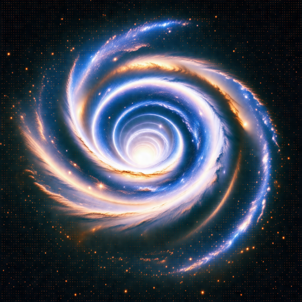 Spiral galaxy with a bright blue center, surrounded by a ...