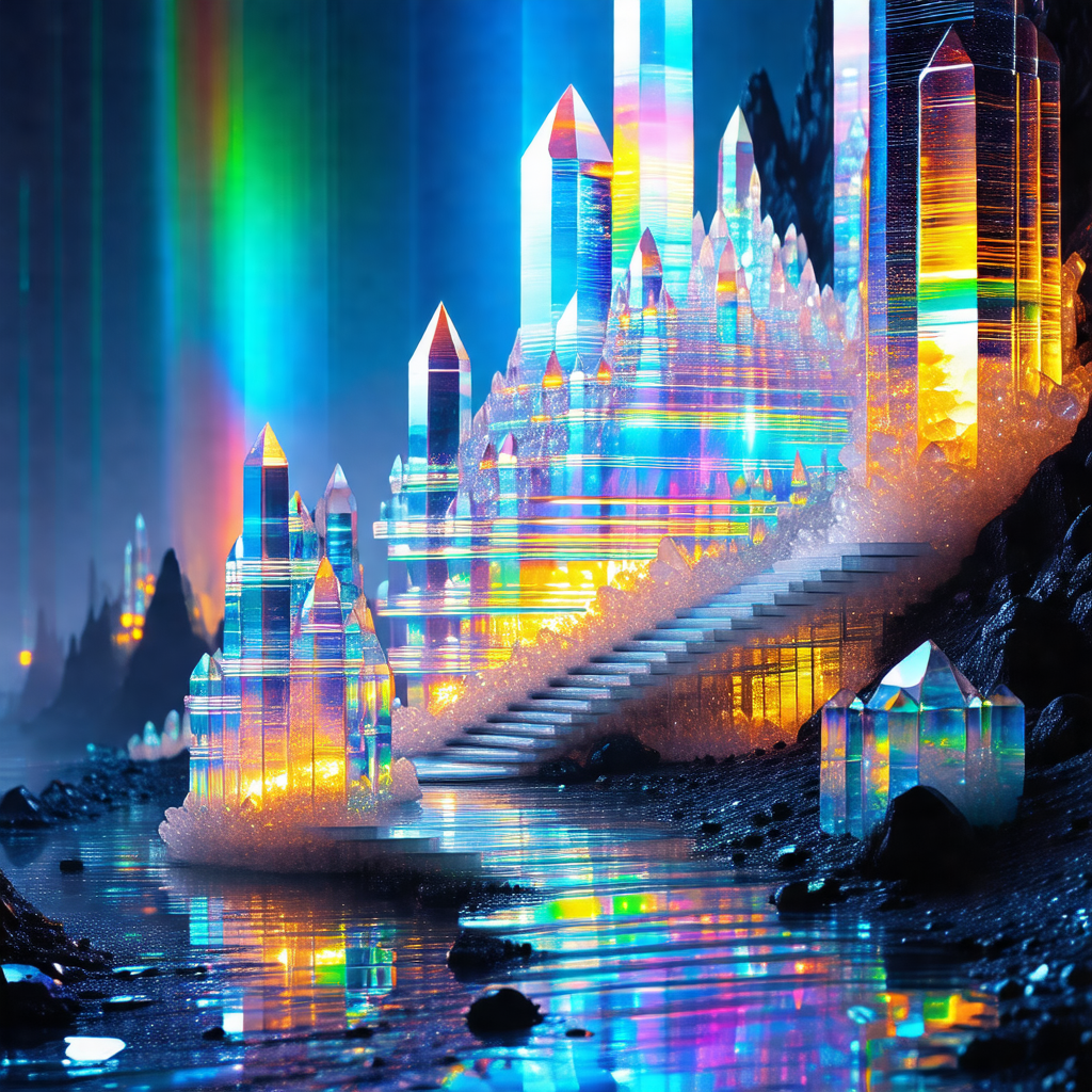 Futuristic city with a large, colorful building in the ce...