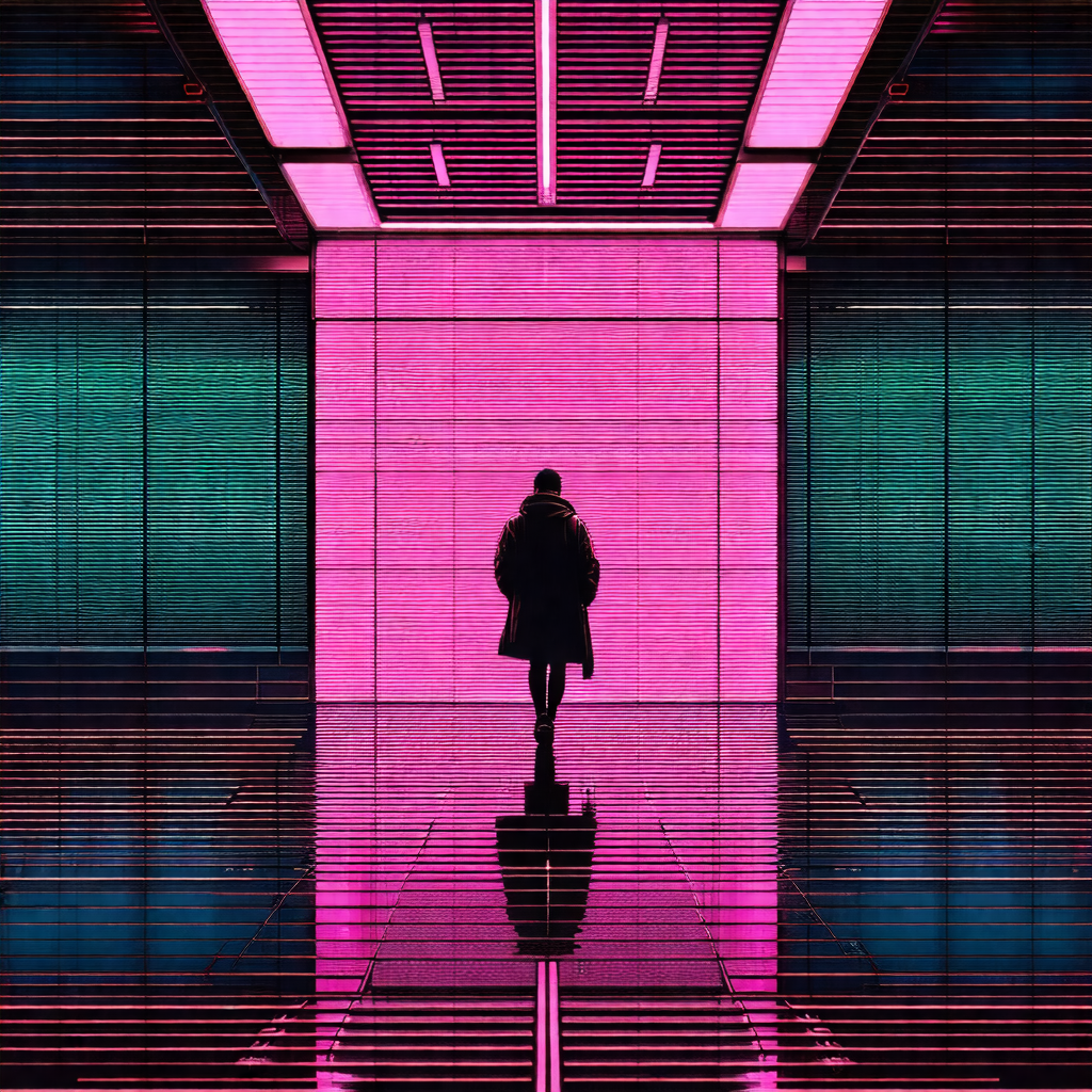 Person walking down a hallway in a building