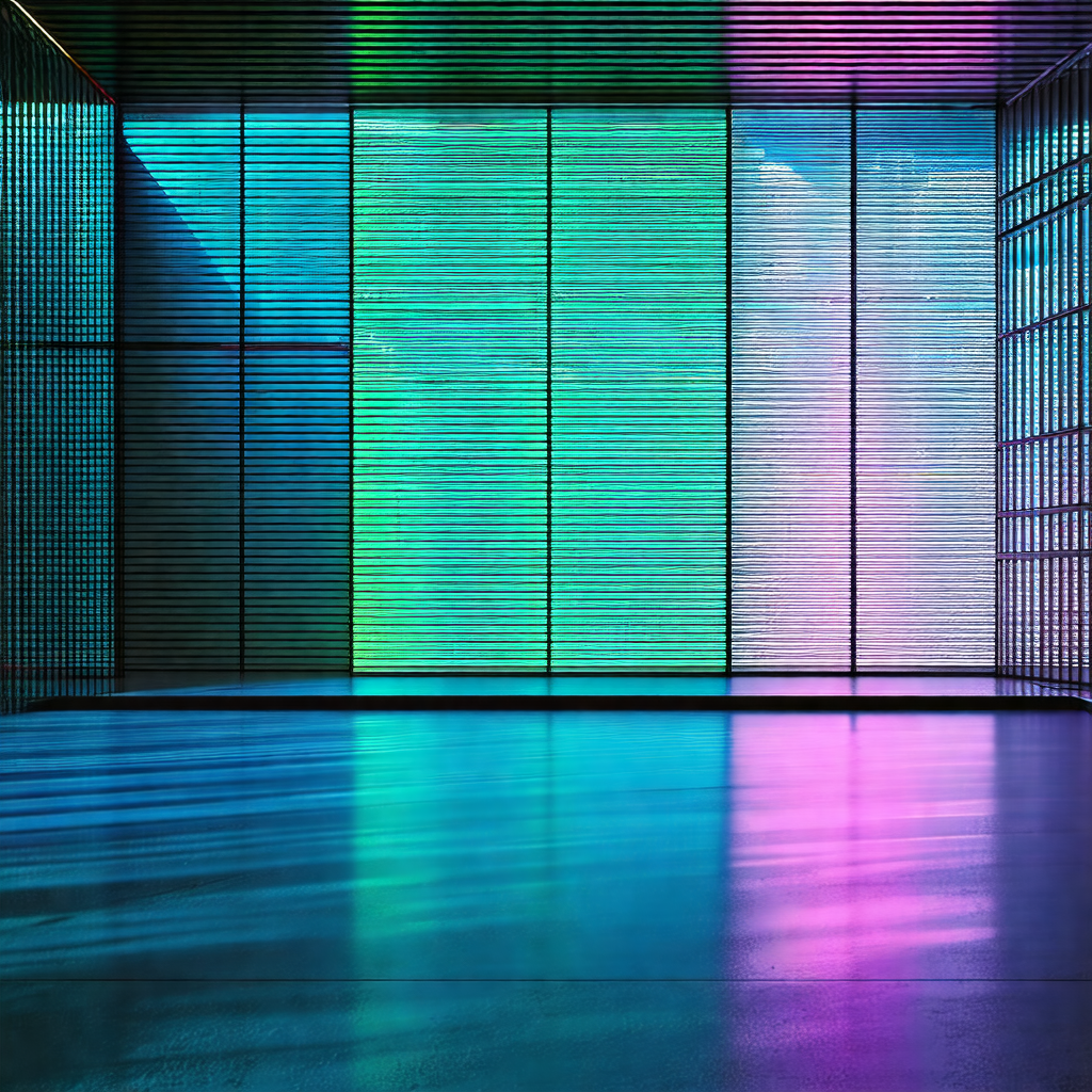 Large, open room with a colorful, multi-colored wall
