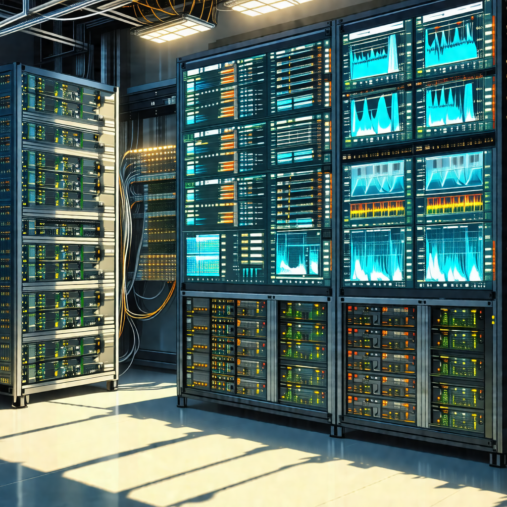 Large room filled with various computer servers and equip...
