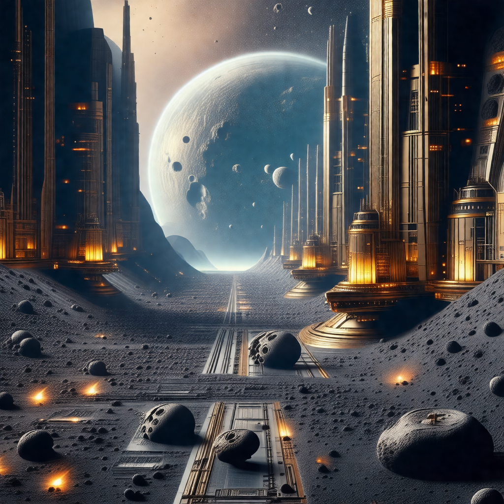 Futuristic scene featuring a long, narrow pathway with a ...