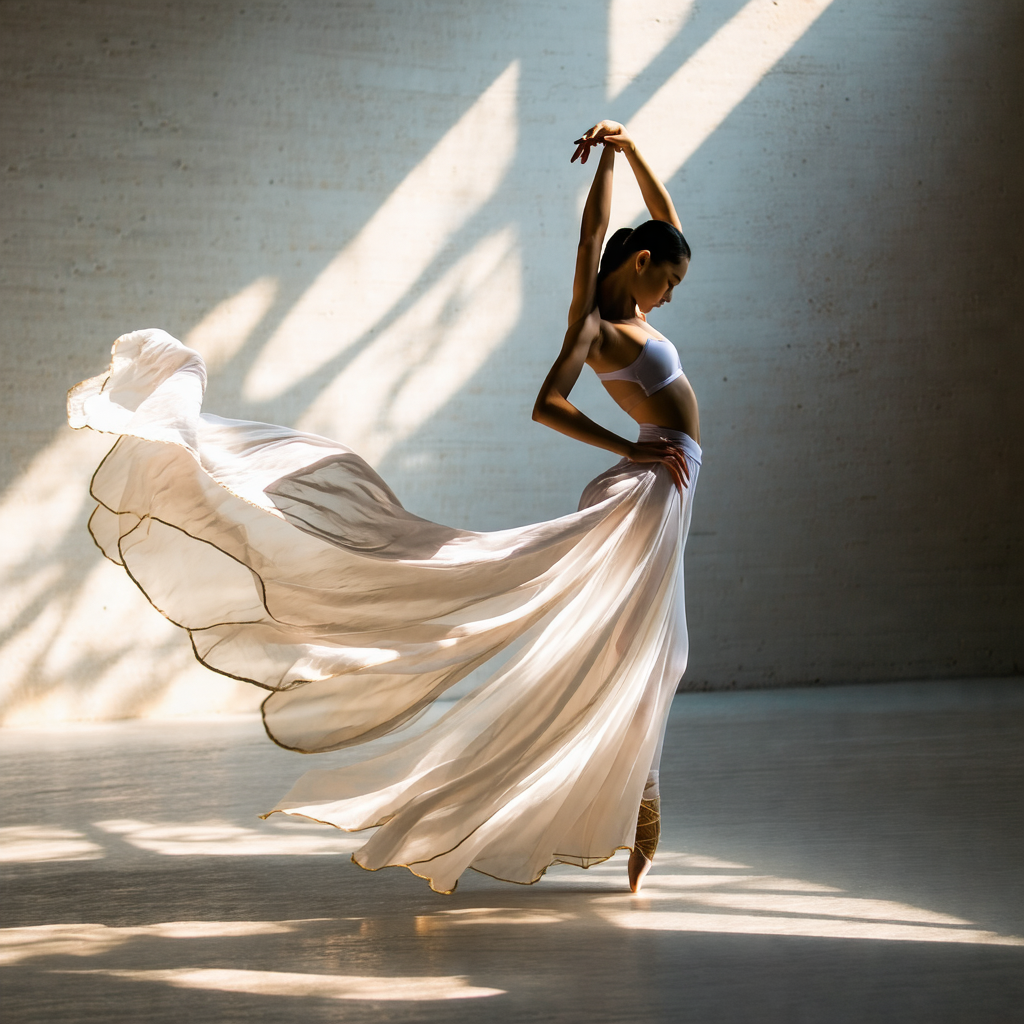 Woman in a white dress, standing on a stage and performin...