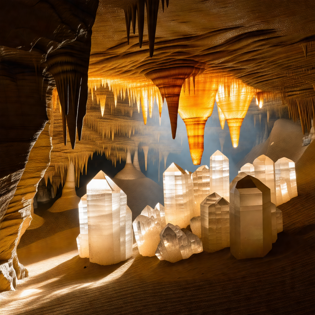 Cave with a large number of crystals and stalagmites
