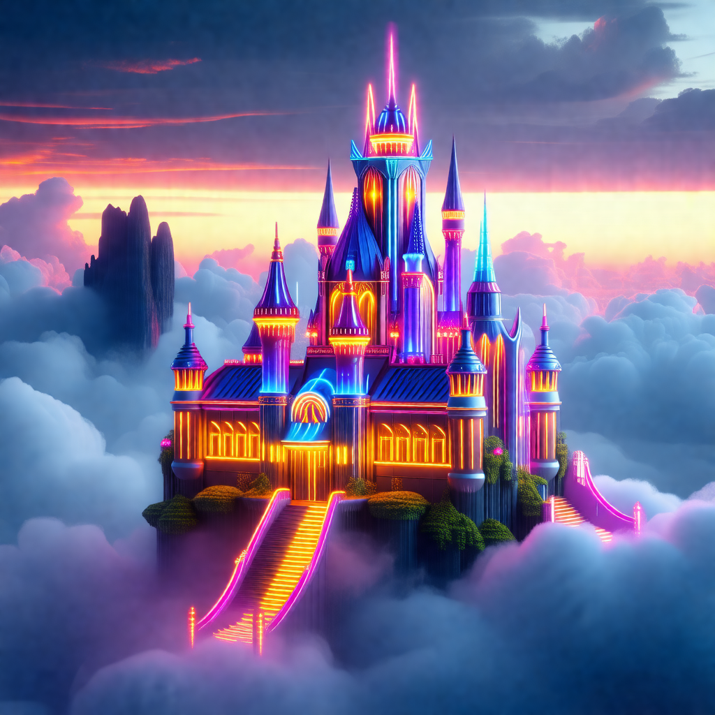 Large, colorful castle floating in the air