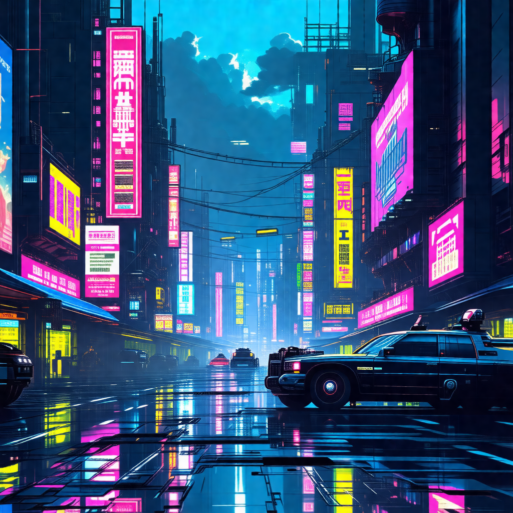 Colorful, futuristic cityscape with a focus on a street f...