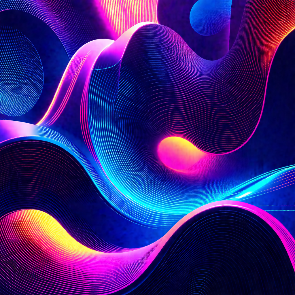 Colorful and abstract artwork featuring a series of inter...