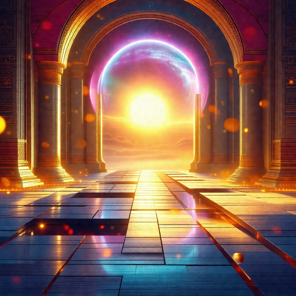 Digital painting of a sunset, featuring a large, bright s...