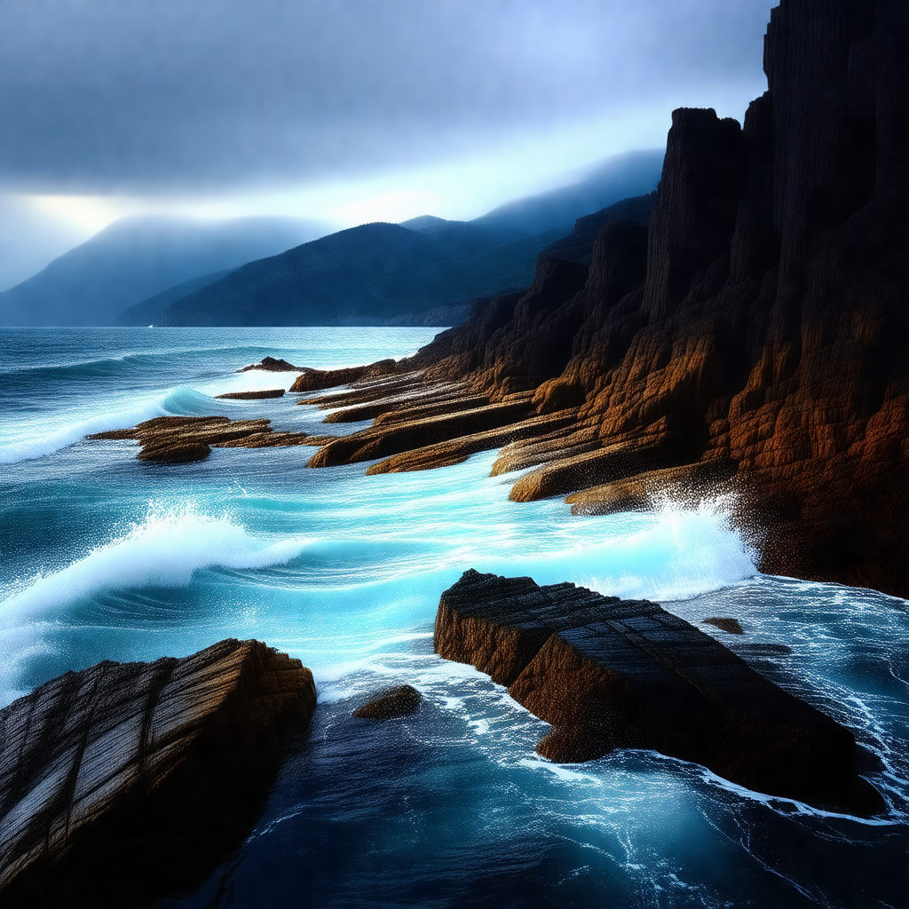 Captures a beautiful scene of the ocean with waves crashi...