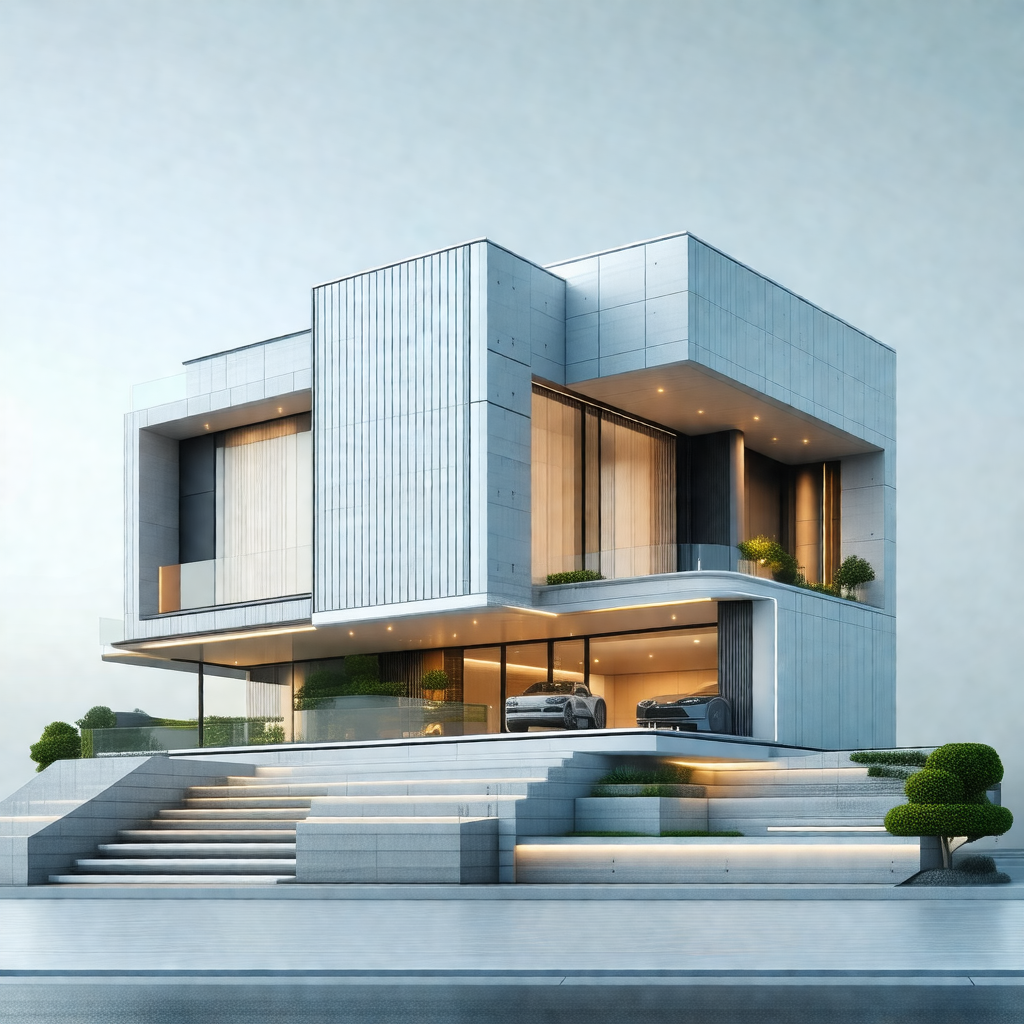 Large, modern-looking house with a white exterior