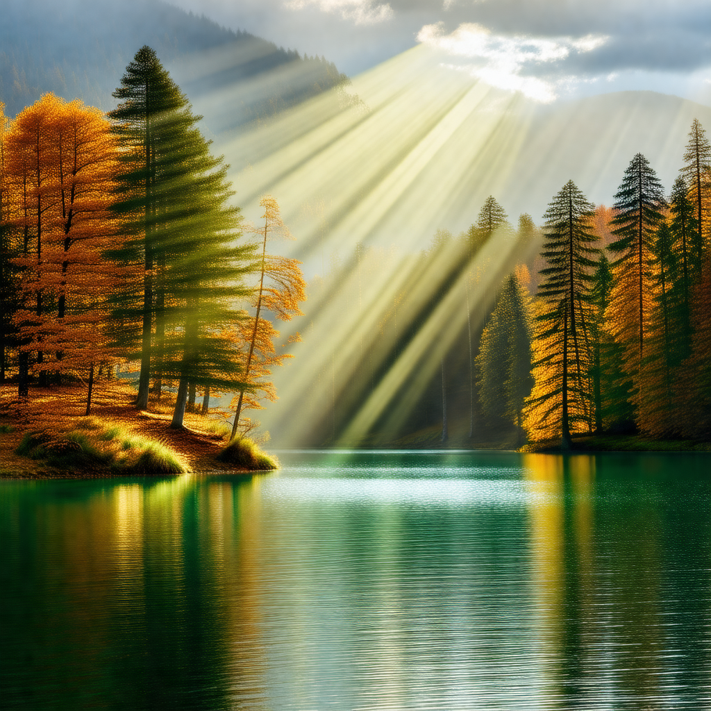 Serene scene of a lake surrounded by a forest