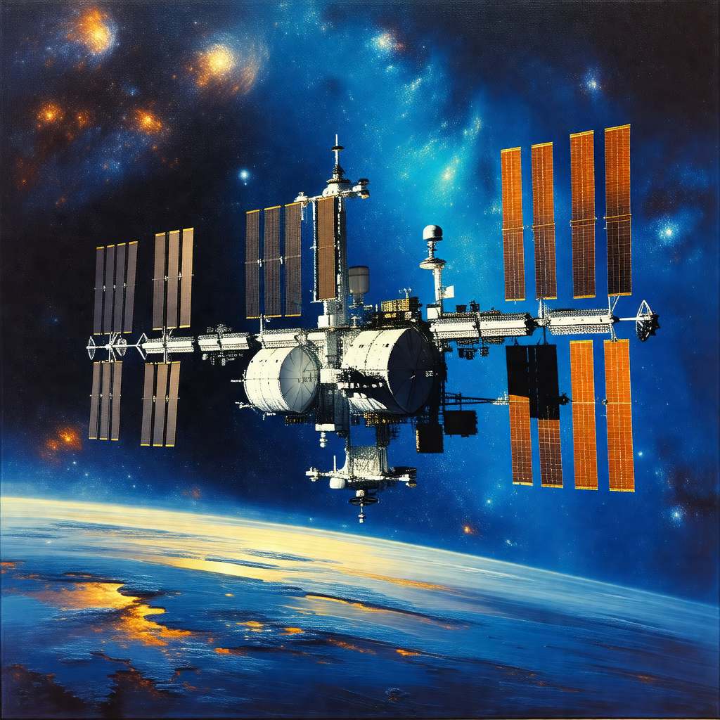 Large space shuttle with a blue and white color scheme, f...