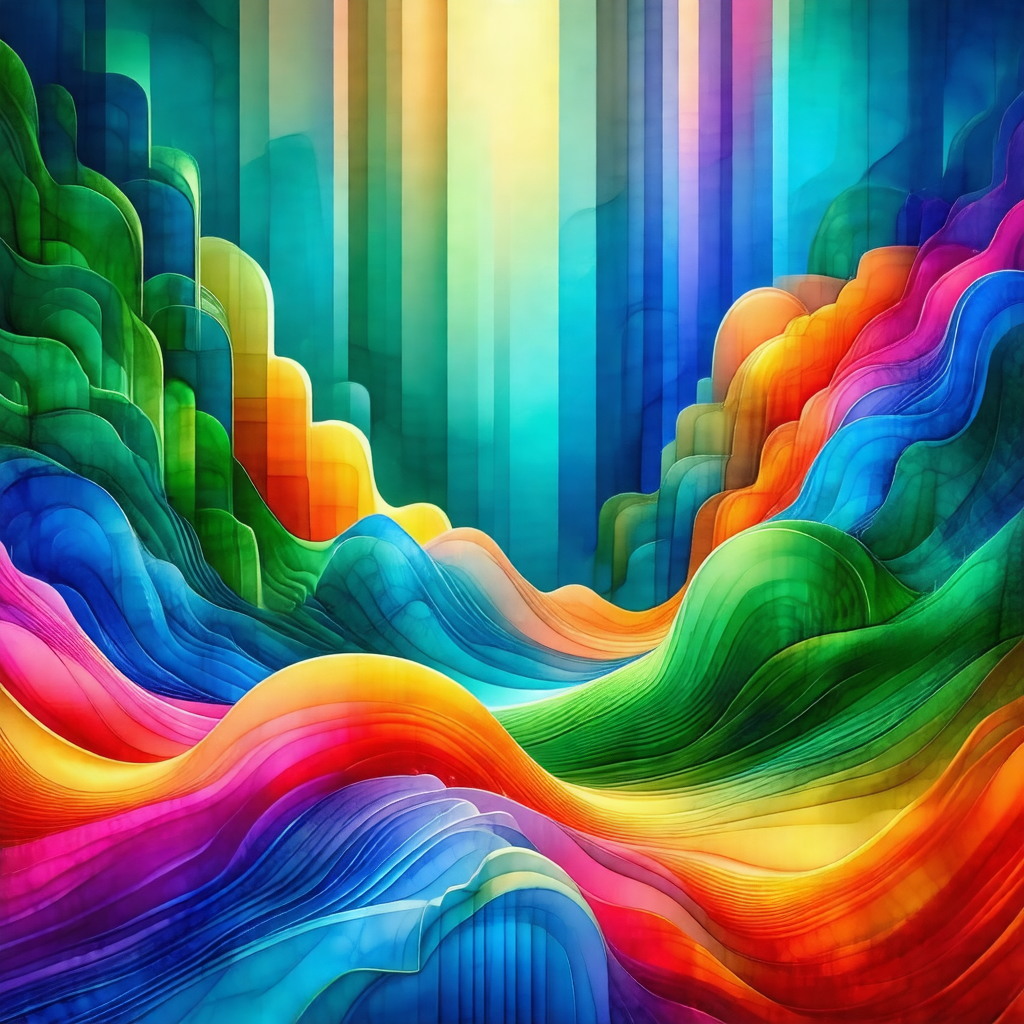 Vibrant and colorful painting of a mountainous landscape