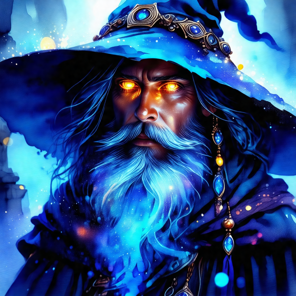 Man with a long beard and a blue hat, possibly a wizard o...