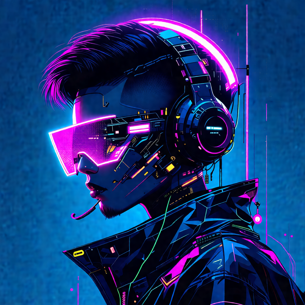 Man wearing a futuristic outfit, including a jacket and a...