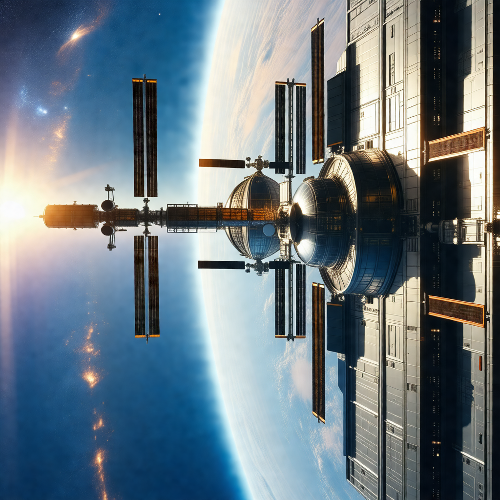 Space station with a large dome structure, which appears ...