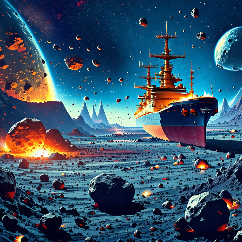 Colorful and detailed painting of a large ship sailing th...