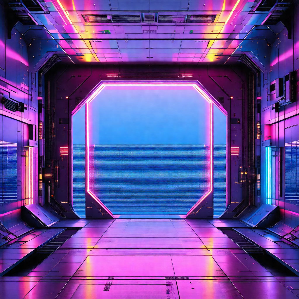 Futuristic room with a large, open doorway