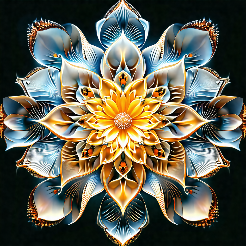 Beautifully crafted blue and yellow flower, which is the ...
