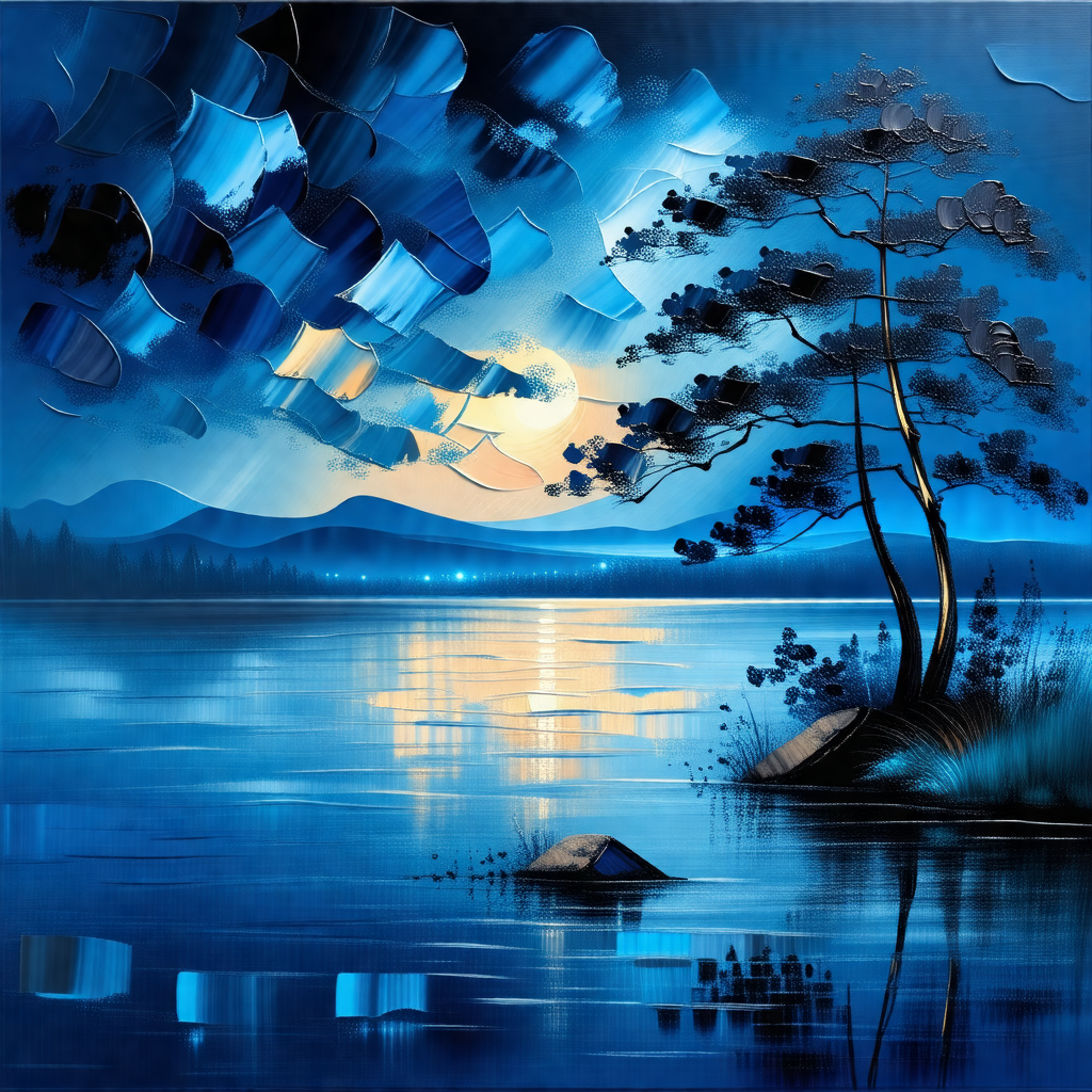 Serene scene of a tree standing next to a body of water, ...