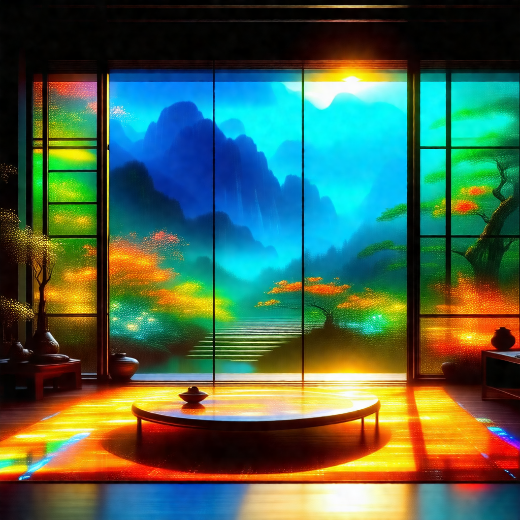 Large, colorful stained glass window that showcases a bea...